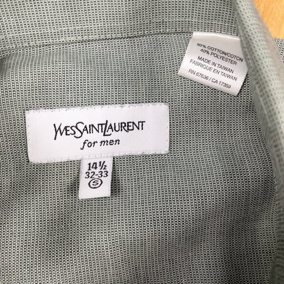 YVES SAINT LAURENT Cotton Blend Luxury Dress Sport Green Shirt‎ sz 14.5 32-33 S - Picture 4 of 5